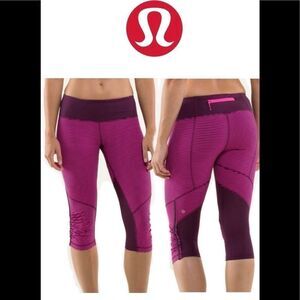 Lululemon Run For Your Life Crop Hyper Stripe Raspberry Glo Light Plum Pow Sz 4